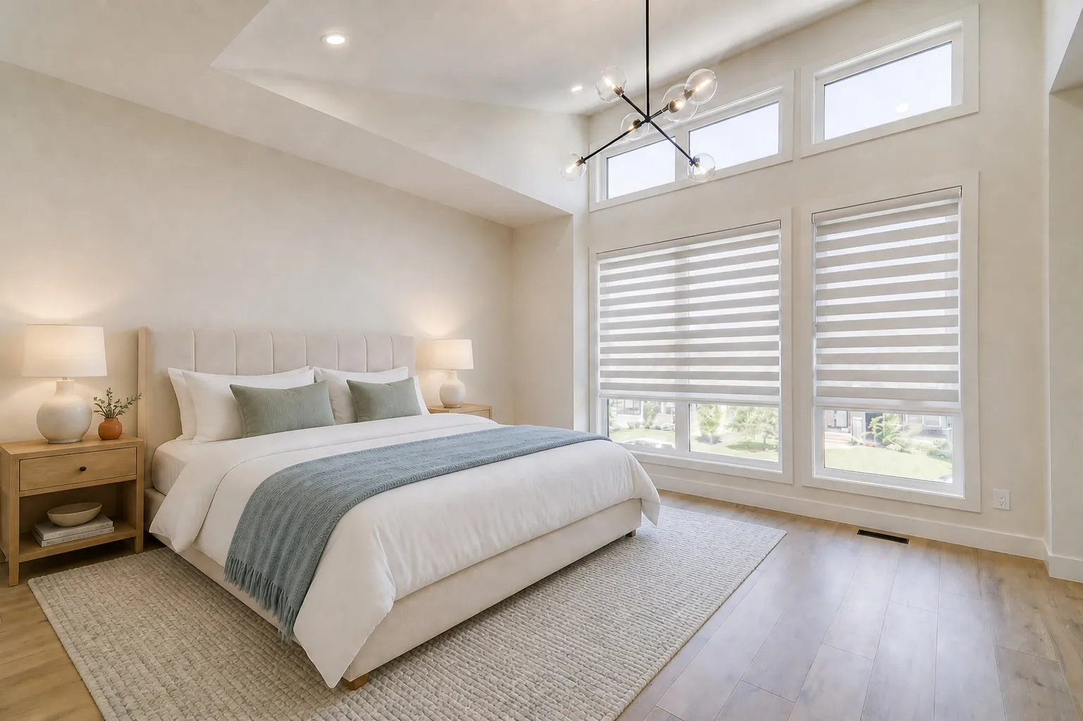 A staged primary bedroom in a Calgary rental property ready for new tenants
