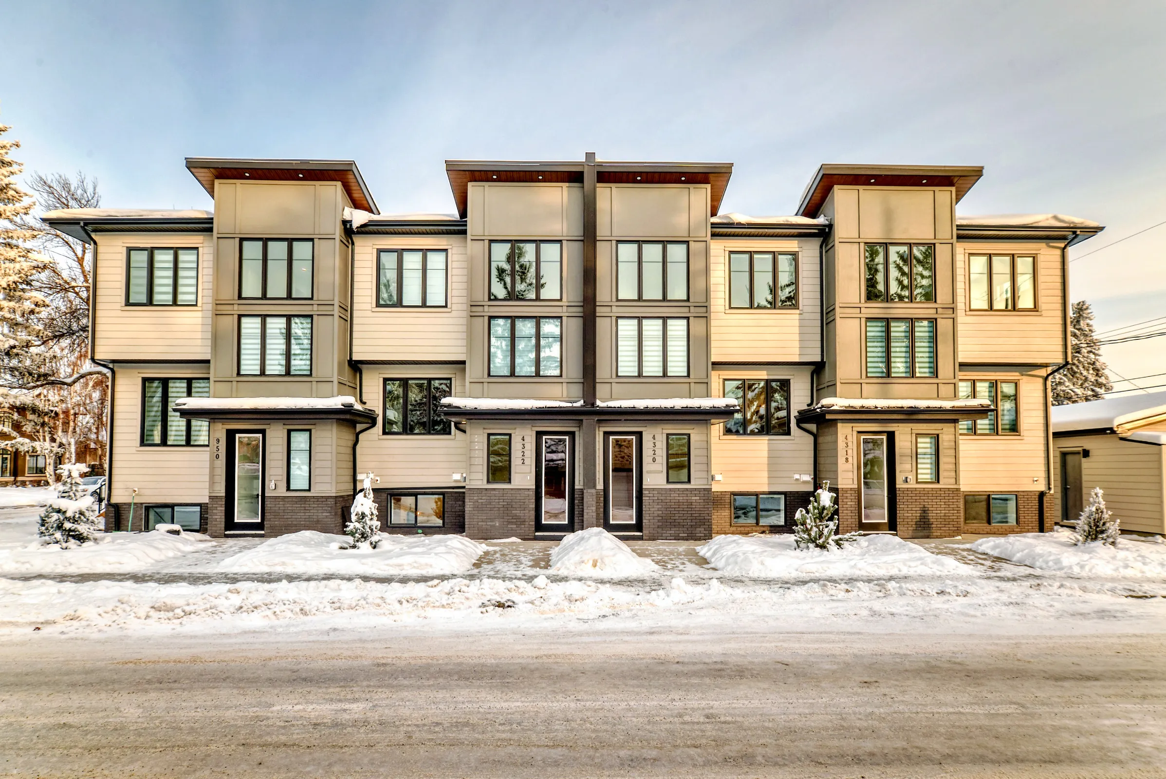 A row of Calgary rental townhouses professionally managed by NEXA Property Management